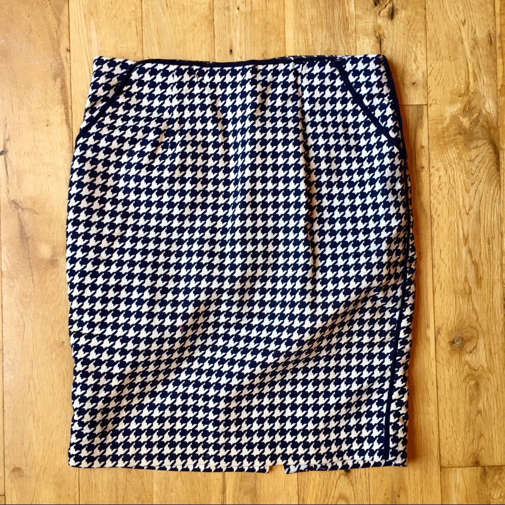 Navy + White Houndstooth Pencil Skirt